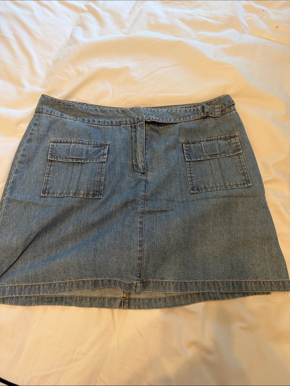 Style & Co. Light Blue Denim Mini Skirt with Front Patch Pockets